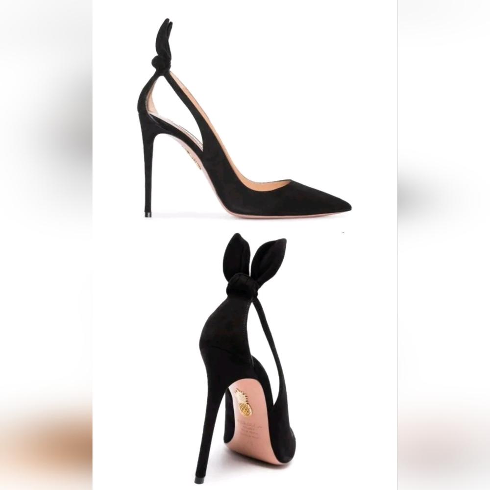 NEW! Aquazzura Black Suede Bow Tie Pointed Toe 105 mm 38 39 & 40